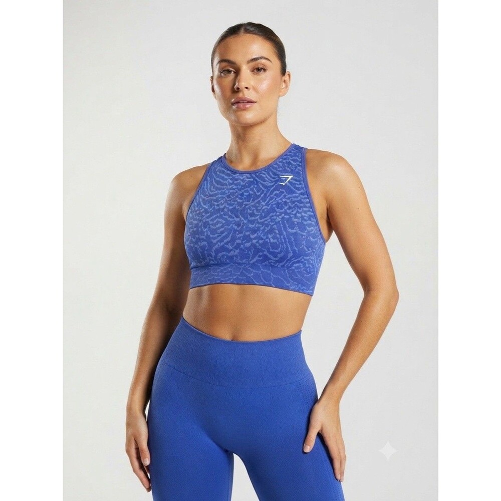 Gymshark Womens S Adapt Animal Seamless Sports Bra Court Blue Athletic Gym